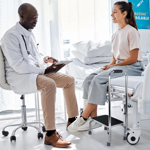 Vista 8 de Vaunn Taburete médico con asa y plataforma de goma antideslizante, taburete ligero y resistente para niños, adultos y personas mayores, cromado