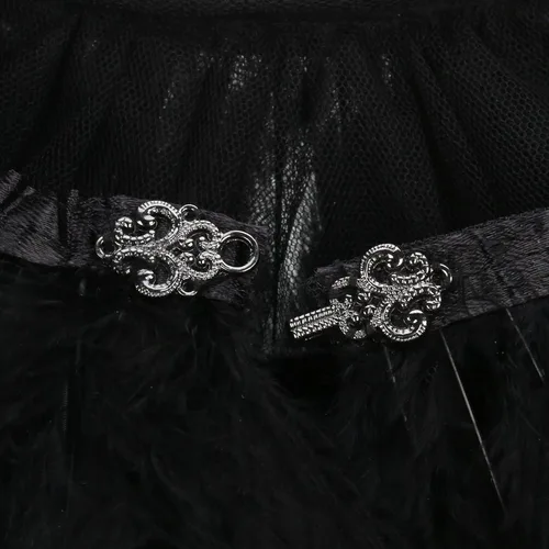Vista 7 de Capa de Halloween para mujer, disfraz de bruja malvada Steampunk con cuello de plumas negras, capa de vampiro, disfraz de carnaval, accesorios