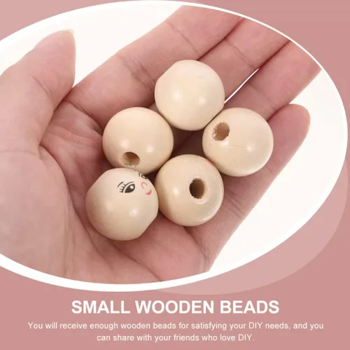 Vista 8 de EXCEART 50 cuentas de madera para muñecas, cuentas de arcilla para hacer pulseras, cuentas sueltas de madera con cara sonriente, cuentas de madera