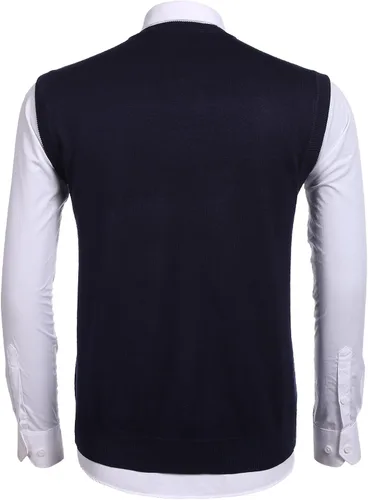 Vista 2 de COOFANDY Suéter sin mangas con cuello en V para hombre ajuste delgado casual rombos