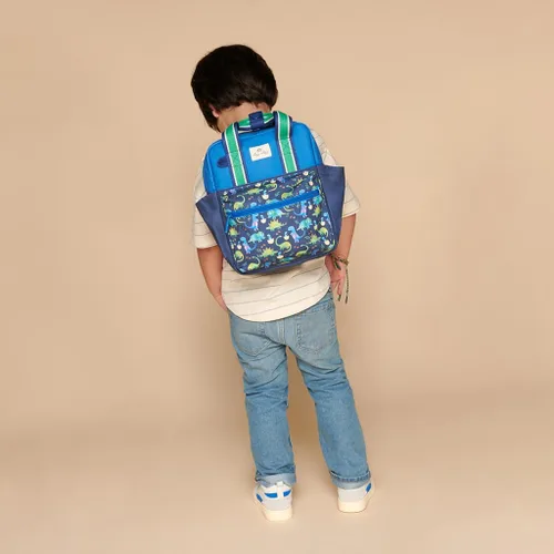 Vista 2 de Itzy Ritzy Mochila para niños pequeños, dinosaurio azul, pequeña