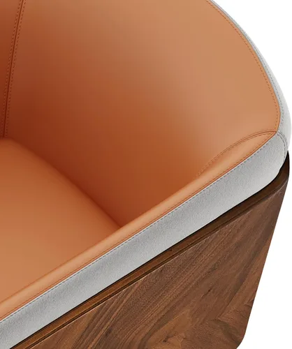 Vista 6 de ARTPLAN Silla de comedor moderna de mediados de siglo con nogal, silla tapizada de tela de eucalipto, reposabrazos retro con acento retro, patas