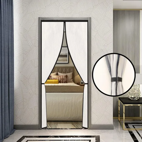 Vista 2 de Pantalla de puerta aislada, cortinas opacas magnéticas de tela gruesa, pantalla térmica de puerta de cierre automático, cortina de puerta