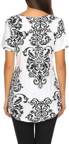 Vista 5 de Blusón plisado de manga corta con estampado floral y cuello Henley en V para mujer, con vuelo.