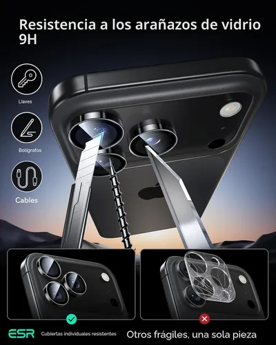 Vista 6 de ESR Protector de lente de cámara para iPhone 15 Pro Max/15 Pro/14 Pro Max/14 Pro, protector de lente individual HD ultra resistente, vidrio templado