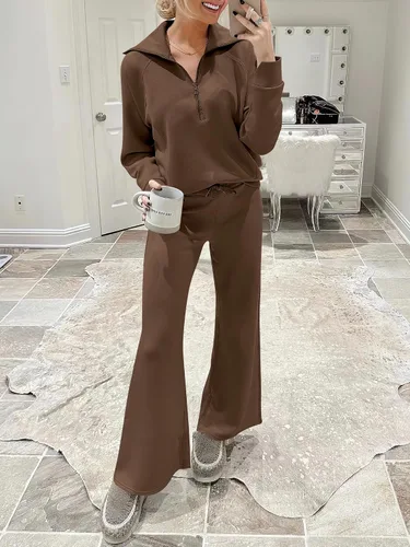 Vista 9 de ANRABESS Women 2 Piece Outfits Sweatsuit Set 2023 Fall Oversized Half Zip Sweatshirt Wide Leg Sweatpant Lounge Set Tracksuit