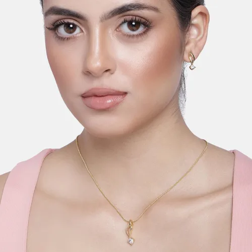 Vista 4 de Slaksworld - Juego de collar con colgante de solitario chapado en oro con diamantes americanos para mujeres y niñas Cadena ajustable y aretes