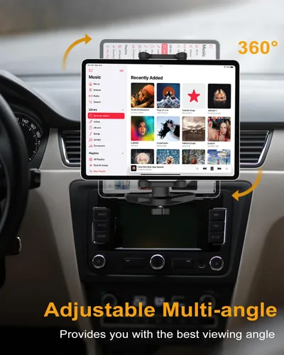 Vista 3 de Soporte para tablet con ranura para CD de automóvil con brazo ajustable, rotación universal de 360° para camión, reproductor de CD y tableta