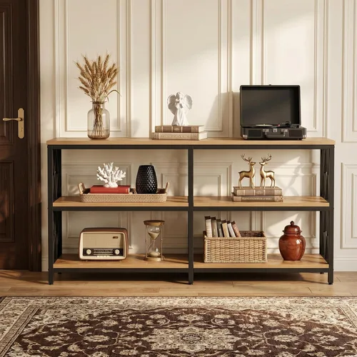 Vista 4 de LITTLE TREE Mesa consola con estantes de almacenamiento, mesa industrial de 3 niveles de 70.9 pulgadas para sala de estar, mesa larga de vestíbulo