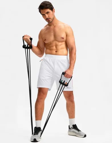 Vista 6 de Pudolla Pantalones cortos de entrenamiento para hombre con 3 bolsillos con cremallera, ligeros de 7 pulgadas, pantalones cortos de gimnasio