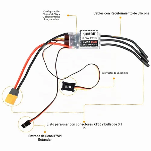 Vista 7 de AM32 80A RC Motor sin escobillas ESC Combo 3542-1850KV Motor sin escobillas y ESC con conector USB sin sensor RC ESC Kit de motor para 1/8 1/10