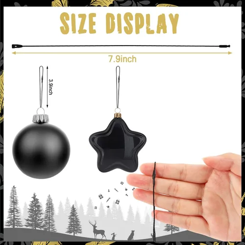 Vista 2 de JUNEBRUSHS 600 ganchos negros para adornos de Halloween con broche Cuerda de adorno para árbol de Navidad, fiestas, decoraciones colgantes