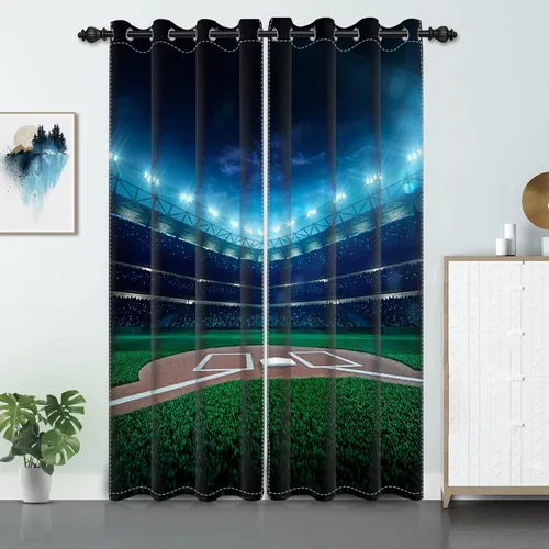 Vista 26 de Cortinas opacas de fútbol para dormitorio de niños, con temática deportiva, para sala de fútbol, cortinas de fútbol en blanco y negro