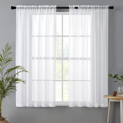 Vista 21 de MIULEE Cortinas semitransparentes 24 pulgadas de largo 2 paneles para ventana de cocina sobre el fregadero, cortinas cortas pequeñas de café