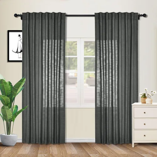 Vista 25 de cololeaf Cortinas de lino naturales de 63 pulgadas de largo, cortinas neutras con bolsillo para barra, pestaña trasera, oscurecimiento de la Aqua