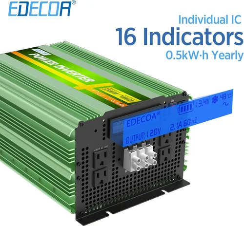 Vista 2 de EDECOA - Inversor de corriente de onda sinusoidal pura de 3500 W, 12 V CC a 120 V CA ETRC Remote Controller with LCD Display and Dual USB, 4 AC