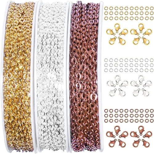 Vista 23 de Jishi Cadena de serpiente de oro de 33 pies de 0.047 in, cadenas para hacer joyas, collares, pulseras, suministros de joyería, hallazgos – Rollo