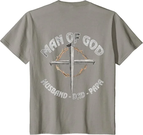 Vista 29 de Man of God Husband Dad Papa Christian Fathers Day (On Back) T-Shirt Asphalt Grey