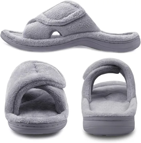 Vista 3 de Womens Adjustable Diabetic Slippers Memory Foam House Shoes Cozy Arch Support Orthotic Heel Cup Arthritis Edema Slippers Non Slip Rubber Sole Open