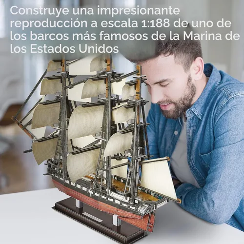 Vista 4 de CubicFun Rompecabezas 3D de barco para modelos de barco de vela USS Constitution para adultos y adolescentes, 193 piezas