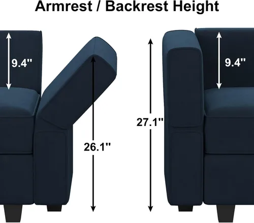 Vista 2 de Belffin Sofá modular grande con asiento de almacenamiento, sofá en forma de U de gran tamaño con tumbona reversible, juego de sofá modular con Azul