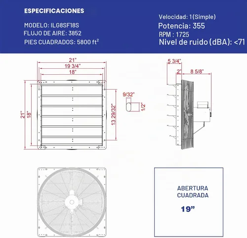 Vista 5 de iLIVING Ventilador de obturación de velocidad variable montado en la pared, Aluminio, Plateado, 18