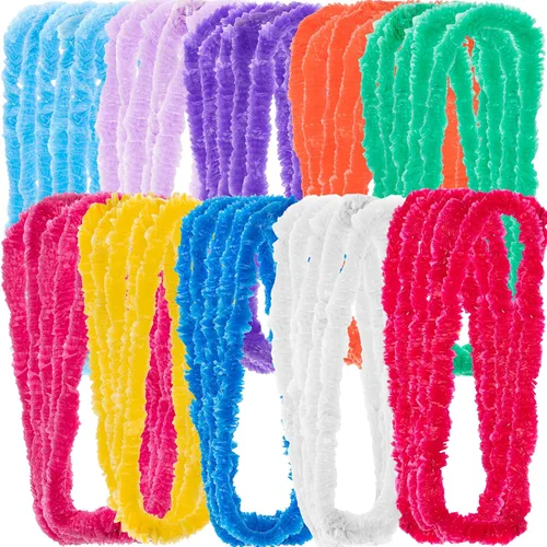 Vista 3 de ArtCreativity Leis hawaianas de plástico, juego de 48, suministros y decoraciones para fiestas Luau, collares florales tropicales hawaianos