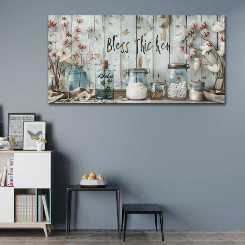 Vista 9 de ERQINHUA Lienzo decorativo retro para pared, decoración de pared para sala de estar, cocina y comedor, pintura de hierba con flores, obras de arte