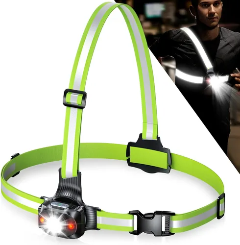 Vista 9 de ISEYOU Running Lights for Runners, 500 Lumens Running Light with 45° Adjustable Tilt, 360° Reflective Vest & IPX4 Waterproof Rechargeable Light Up