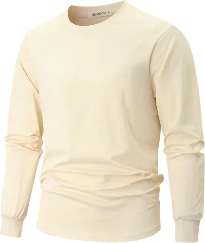 Vista 8 de KLIEGOU - Camiseta de cuello redondo para hombre, 100 % algodón, ajuste holgado, gruesa, de peso pesado
