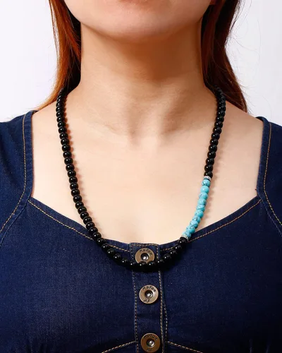 Vista 2 de XHUUU Collares largos de obsidiana negra para mujeres y hombres, collar de cristal turquesa creado para meditación o yoga, cristales y piedras