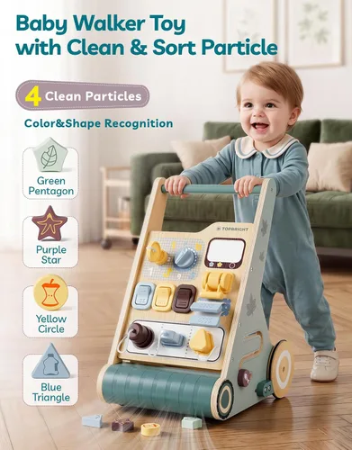 Vista 3 de TOPBRIGHT - Andador de madera para bebés con centro de actividades para Verde