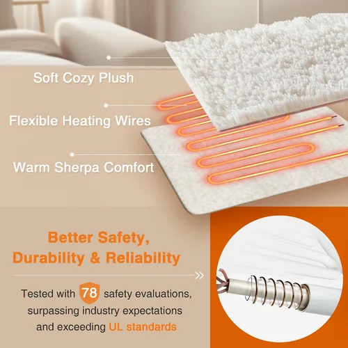 Vista 2 de Beautyrest Manta térmica, manta eléctrica, suave, cálida y reversible, manta térmica Sherpa para oficina, sofá, 3 ajustes de calor, apagado