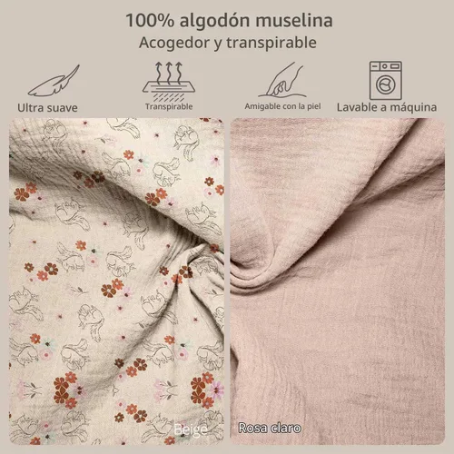 Vista 6 de Cambiador de muselina para bebé, paquete de 2 fundas de muselina de algodón suave y forro impermeable de espuma, almohadilla para mesa cambiadora