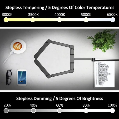 Vista 5 de EPABINA Lámpara de escritorio LED transformable, lámpara de escritorio de arquitecto grande de 41.5 pulgadas con abrazadera, 3 barras de luz