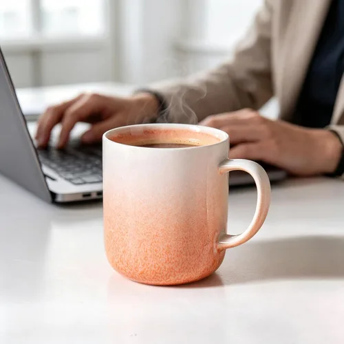 Vista 7 de Juego de 4 tazas de café de gres pintadas a mano de 14 onzas con asa