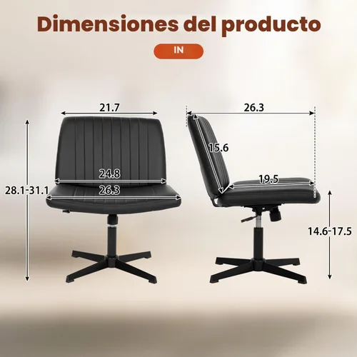 Vista 3 de Silla cruzada sin brazos, silla de oficina con patas cruzadas, cómoda silla de tocador con respaldo, silla de escritorio giratoria ancha ajustable