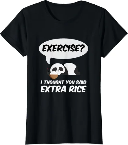 Vista 34 de ¿Ejercicio? I Thought You Said Extra Rice Panda Gift T-Shirt, Negro, S