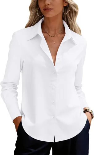 Vista 33 de siliteelon Camisas de vestir con botones para mujer, camisas de vestir de manga larga para mujer, camisas de trabajo de algodón de ajuste regular