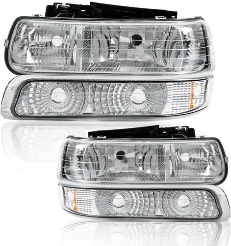Vista 16 de G-PLUS Conjunto de faros, compatible con Chevy Silverado 1999 2000 2001 2002/Se ajusta a Suburban Tahoe 2000-2006 Faros delanteros de parachoques