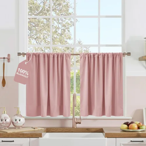 Vista 68 de NICETOWN Biscotti - Cortinas de cocina beige de 36 pulgadas de largo, bolsillo para barra, 100% opacas, casuales y relajantes, tratamientos