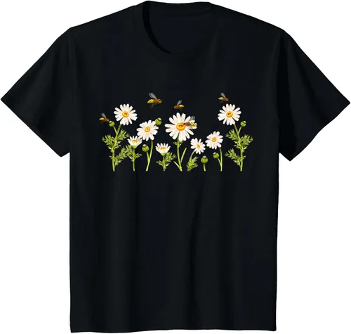 Vista 77 de Marguerites Daisy - Camiseta de verano con margaritas de jardín de flores, Negro, S
