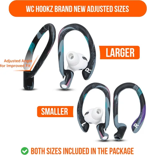 Vista 5 de WC HookZ - Ganchos sobre la oreja patentados y mejorados para AirPods Pro 1, 2 y AirPods 1, 2 y 3 - Incluye dos pares de tamaños en el paquete