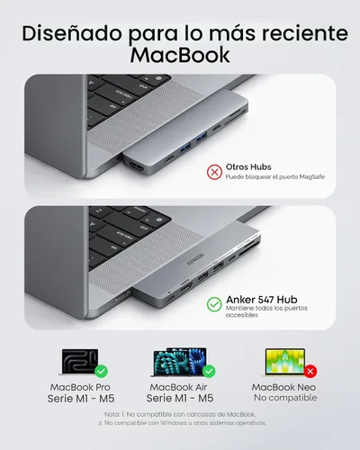Vista 5 de Anker USB-C Hub for MacBook, 7-in-2 Mac Dock with 4K@60Hz HDMI