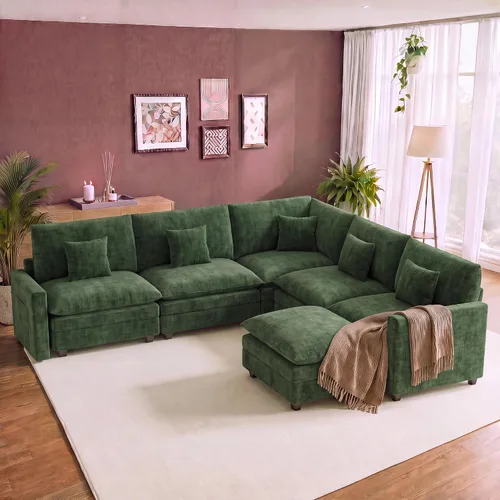 Vista 22 de Cloud Couch Sectional, L Shaped Modular Sofa with Movable Ottoman Negro