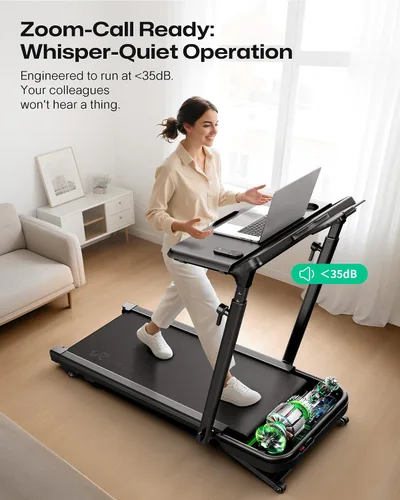 Vista 5 de UREVO Auto Incline Walking Pad with AI App, Adjustable Handlebar & Multifunctional Desk, 9% Power Incline Brushless Quiet Motorized Treadmill for