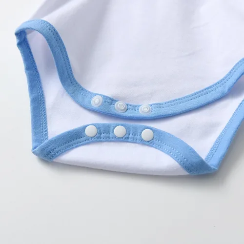 Vista 4 de Conjunto de ropa para bebé recién nacido, con estampado de letras, pantalones, gorro, conjunto de 3 piezas Azul