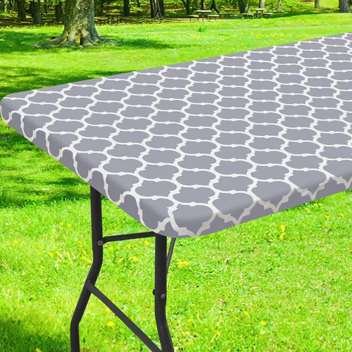 Vista 37 de Smiry Mantel cuadrado para mesa de pícnic, manteles de camping impermeables elásticos ajustables, protector de mantel de vinilo con respaldo de Gris