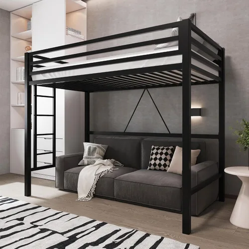 Vista 6 de Allewie Cama alta de metal tamaño individual con barandilla y escalera, diseño pequeño que ahorra espacio para dormitorio, habitación de niños