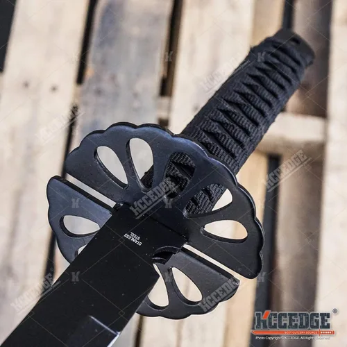 Vista 4 de Juego de 2 machetes Tanto Ninja Katana de espada doble de 28 pulgadas con funda de nailon + grabado negro chino en la edición Blade.